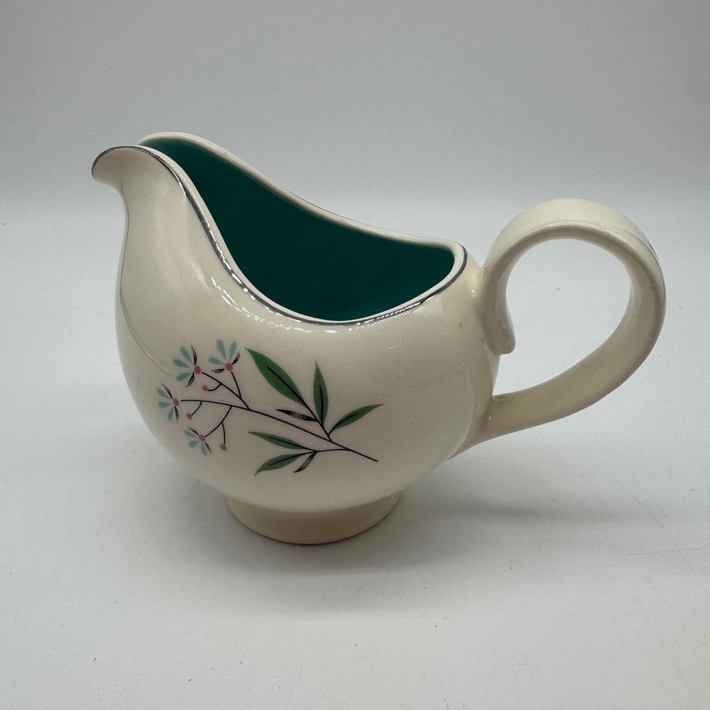 Vtg Taylor Smith Taylor Symphony Creamer Pitcher Teal Interior Platinum Trim MCM